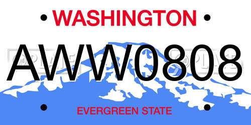 AWW0808 Washington License Plate