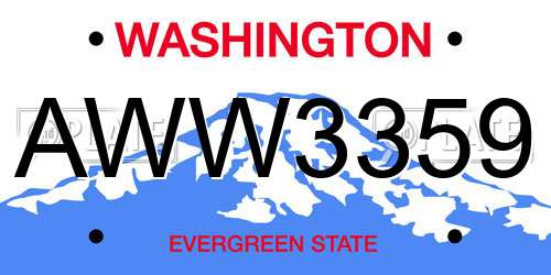 AWW3359 Washington License Plate