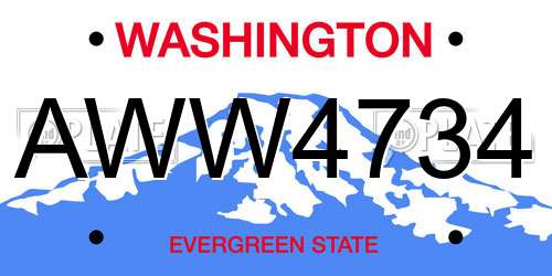 AWW4734 Washington License Plate