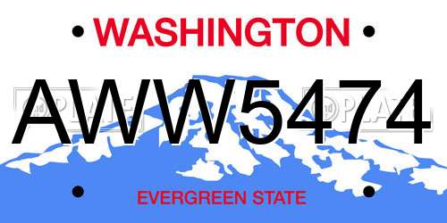 AWW5474 Washington License Plate