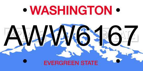 AWW6167 Washington License Plate