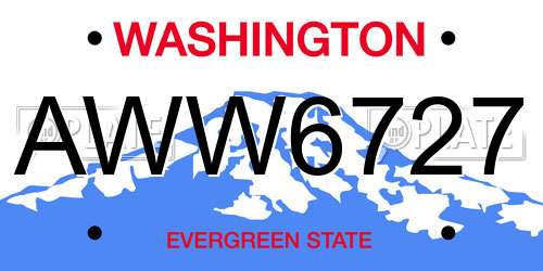 AWW6727 Washington License Plate