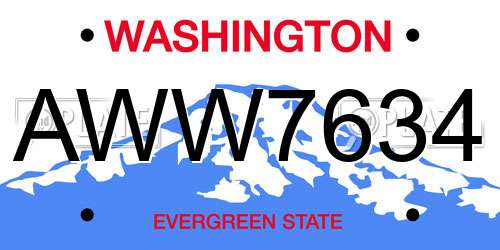 AWW7634 Washington License Plate