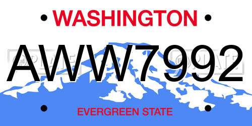 AWW7992 Washington License Plate
