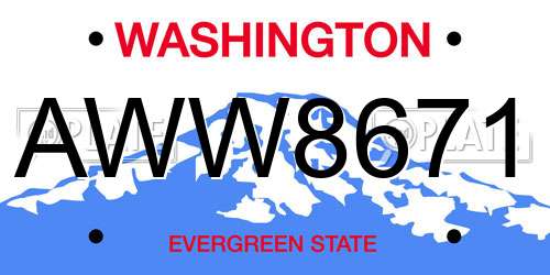 AWW8671 Washington License Plate
