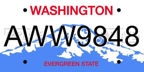 AWW9848 Washington License Plate