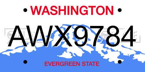 AWX9784 Washington License Plate