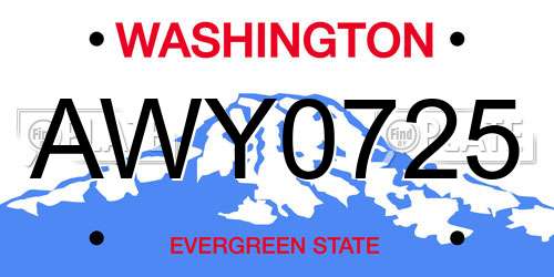 AWY0725 Washington License Plate