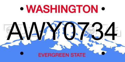 AWY0734 Washington License Plate