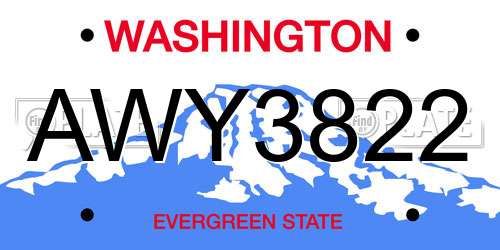 AWY3822 Washington License Plate