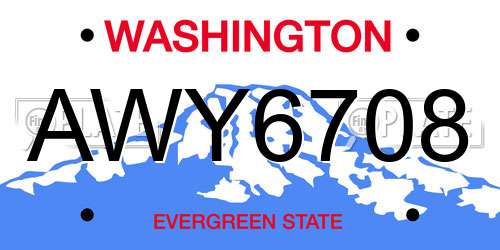 AWY6708 Washington License Plate