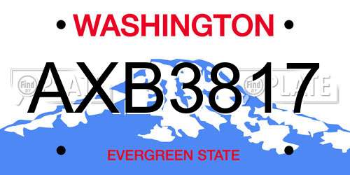 AXB3817 Washington License Plate