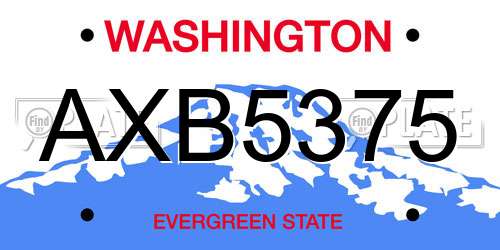 AXB5375 Washington License Plate