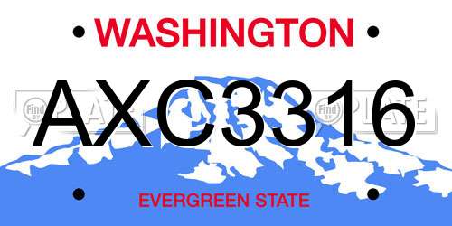 AXC3316 Washington License Plate