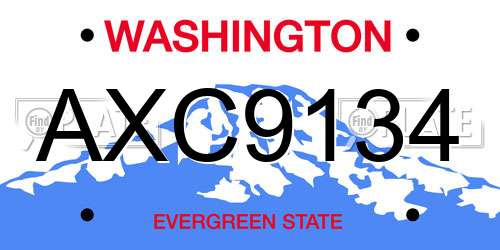 AXC9134 Washington License Plate