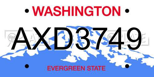 AXD3749 Washington License Plate