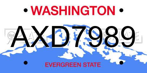AXD7989 Washington License Plate