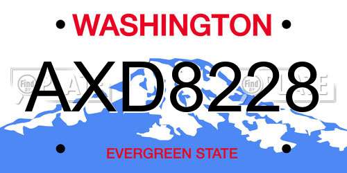 AXD8228 Washington License Plate