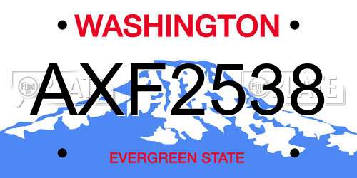 AXF2538 Washington License Plate