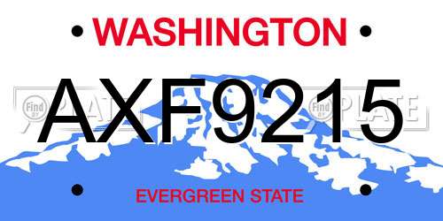 AXF9215 Washington License Plate