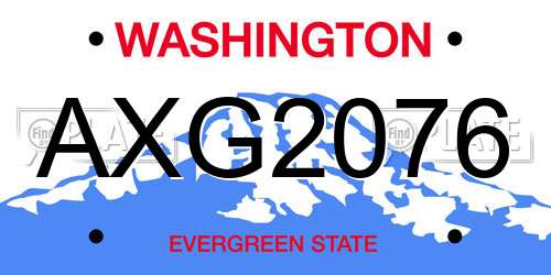 AXG2076 Washington License Plate
