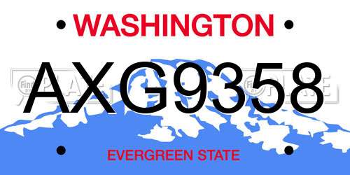 AXG9358 Washington License Plate