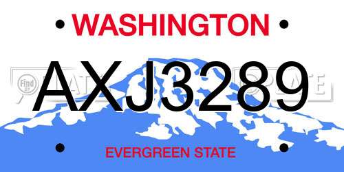 AXJ3289 Washington License Plate