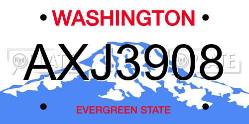 AXJ3908 Washington License Plate