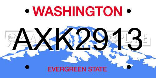 AXK2913 Washington License Plate
