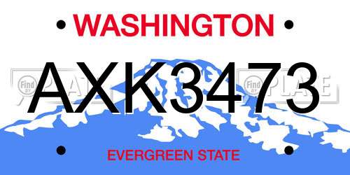 AXK3473 Washington License Plate