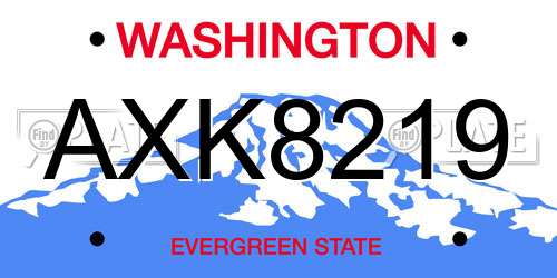 AXK8219 Washington License Plate
