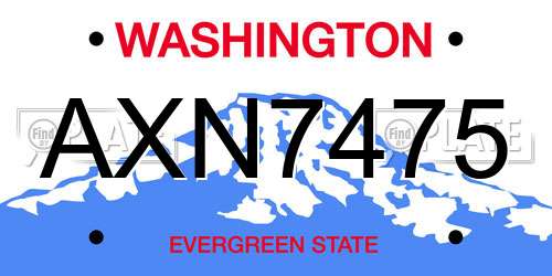 AXN7475 Washington License Plate