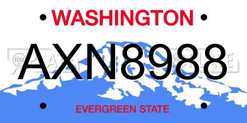 AXN8988 Washington License Plate