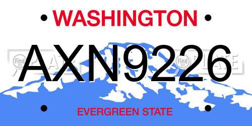AXN9226 Washington License Plate