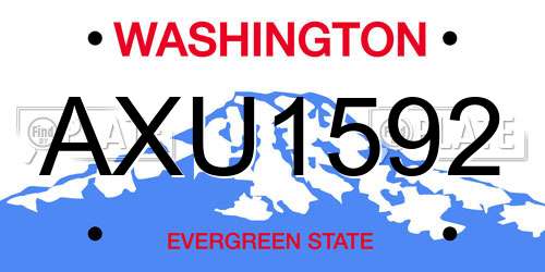 AXU1592 Washington License Plate