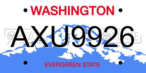 AXU9926 Washington License Plate