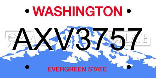 AXV3757 Washington License Plate