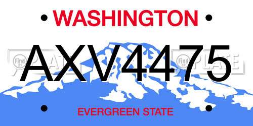 AXV4475 Washington License Plate