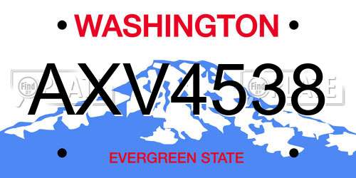 AXV4538 Washington License Plate