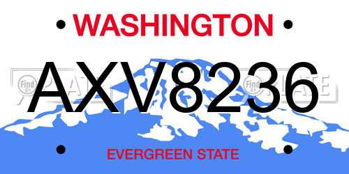 AXV8236 Washington License Plate