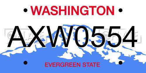 AXW0554 Washington License Plate