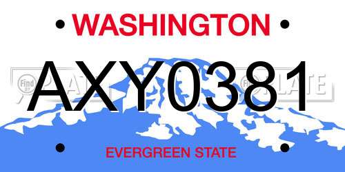 AXY0381 Washington License Plate