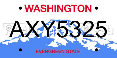 AXY5325 Washington License Plate