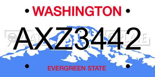 AXZ3442 Washington License Plate
