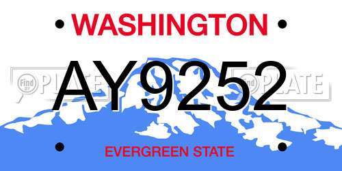 AY9252 Washington License Plate