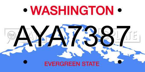 AYA7387 Washington License Plate