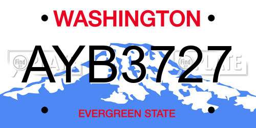 AYB3727 Washington License Plate