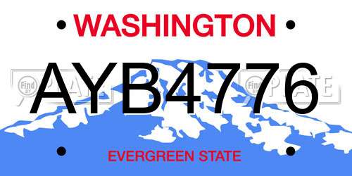 AYB4776 Washington License Plate