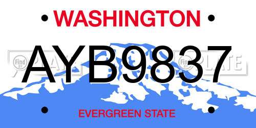 AYB9837 Washington License Plate