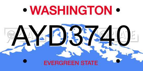 AYD3740 Washington License Plate
